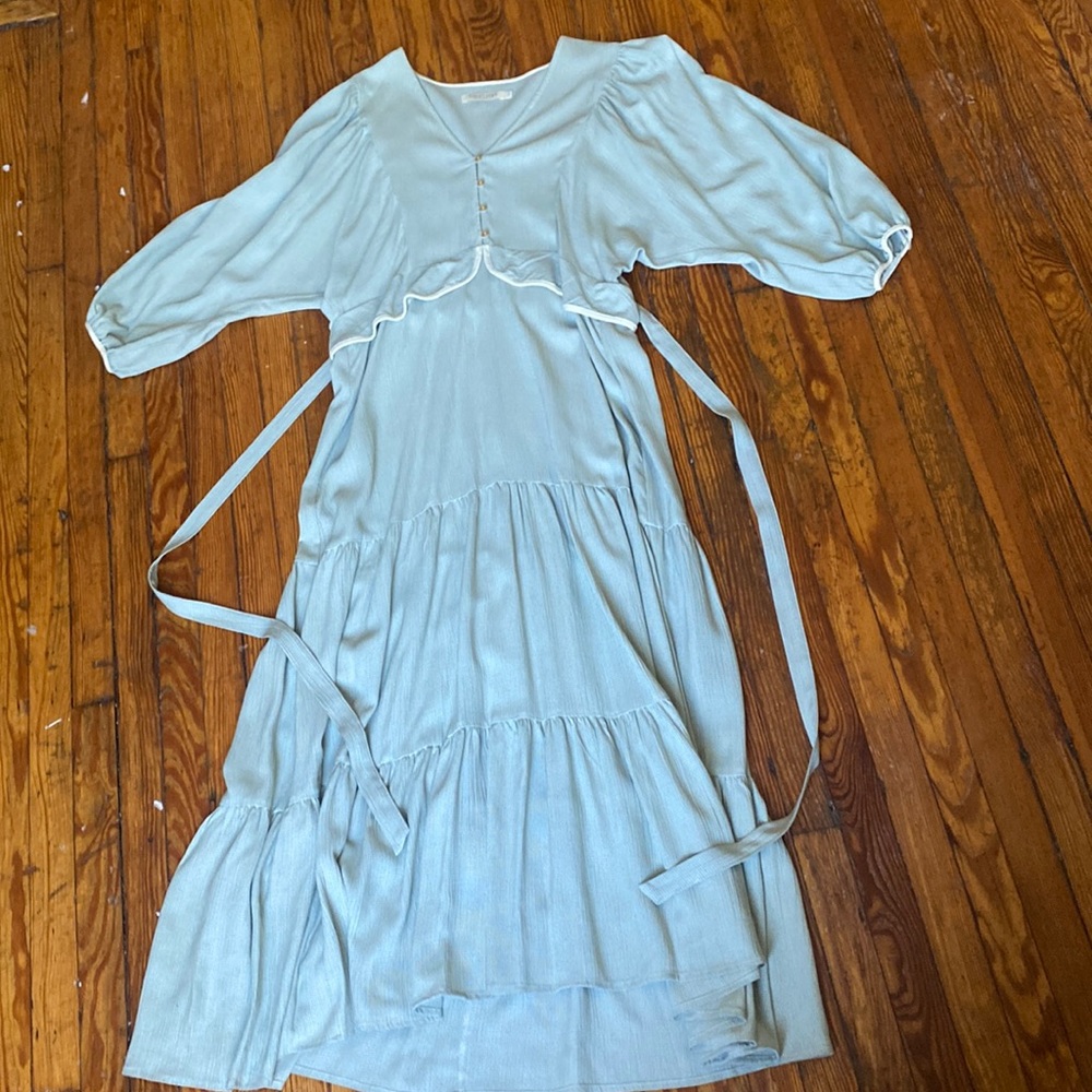 Christy Dawn Green Tie Ruffle Waist Dolman Sleeve Dress